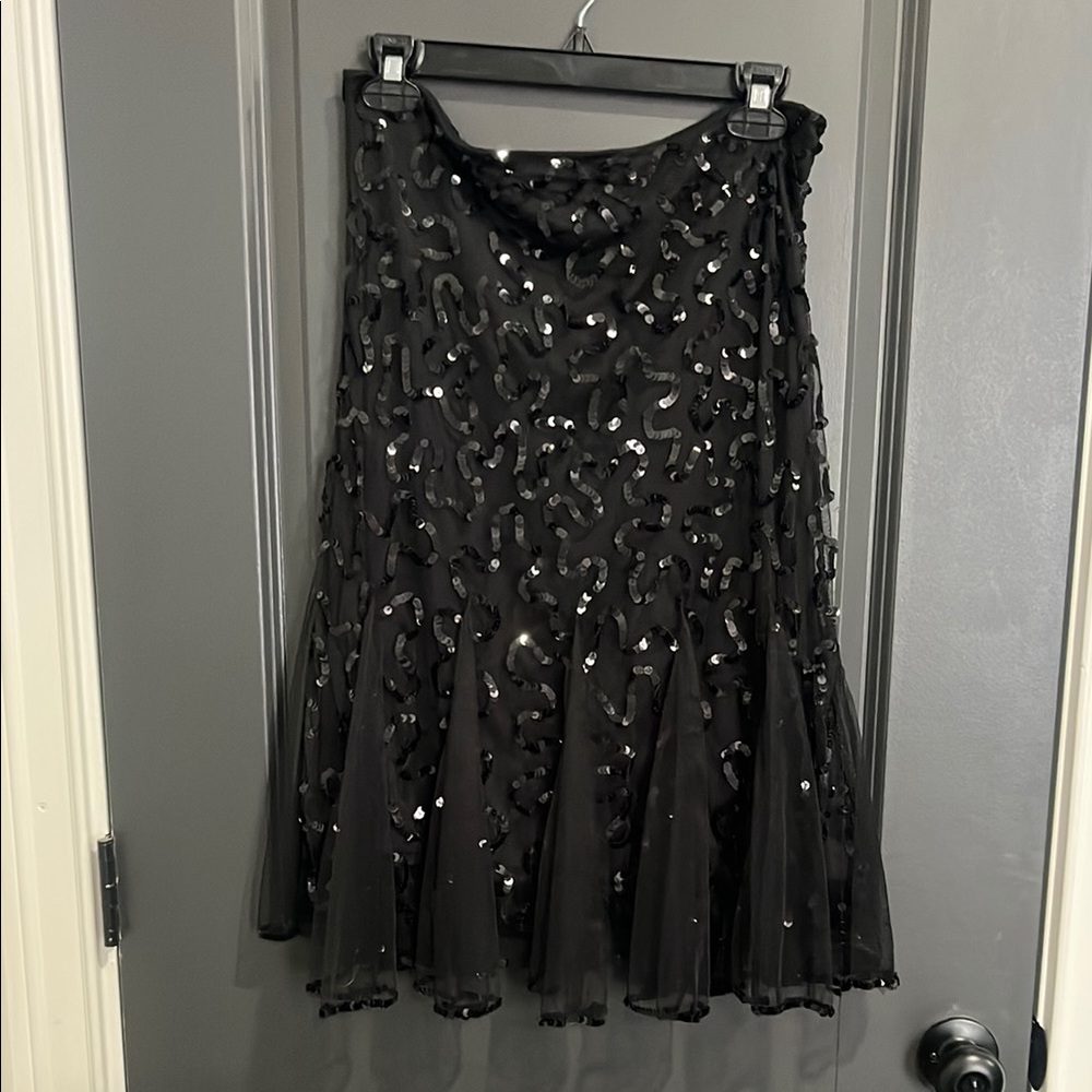 Betsey Johnson Black Sequin Midi Skirt